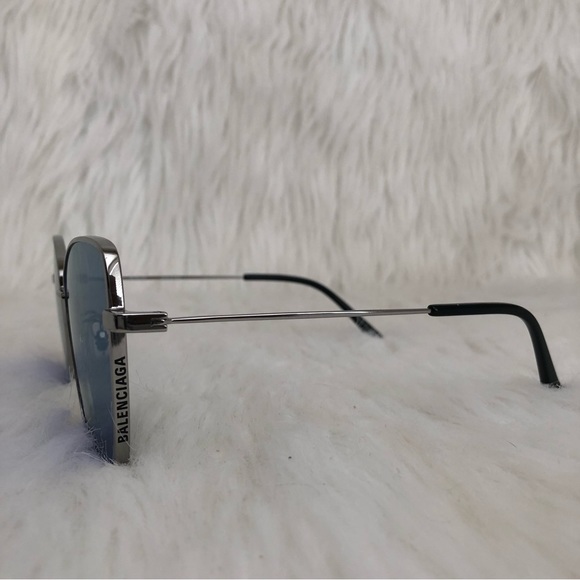 Balenciaga Trim Square Sunglasses in Ruthenium Blue Silver Oversized Sun Glasses - Picture 9 of 9